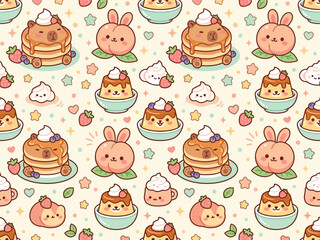 Fototapeta premium Cute cartoon pancakes with animal faces.