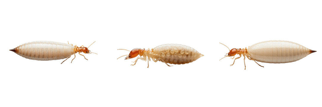 Queen termite soft shadow, Reticulitermes flavipes, Rhinotermitidae family, physogastric female diffuse contact illumination under body bulge, concrete nest floor surface base layout framework