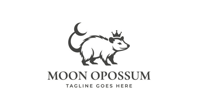 Moon opossum logo with crown and crescent moon symbol.