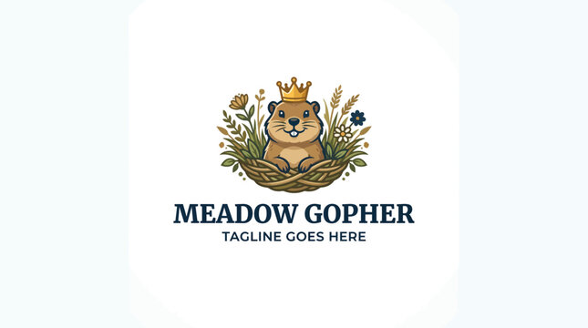 Meadow Gopher logo featuring a groundhog in a floral wreath.