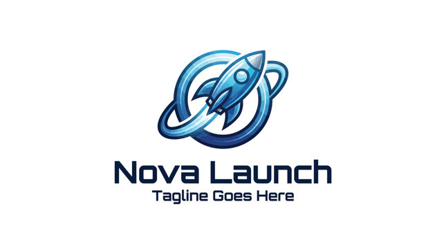 Rocket ship launch logo representing tech startups and exploration.