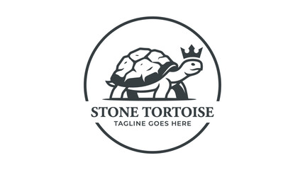 Fototapeta premium Stone Tortoise logo featuring a turtle wearing a crown inside a circle.