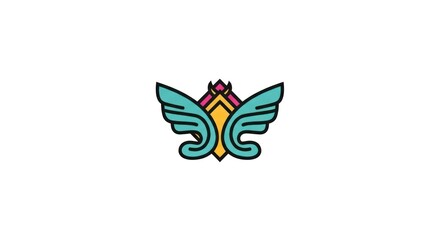 Obraz premium Symmetrical winged emblem logo with geometric center