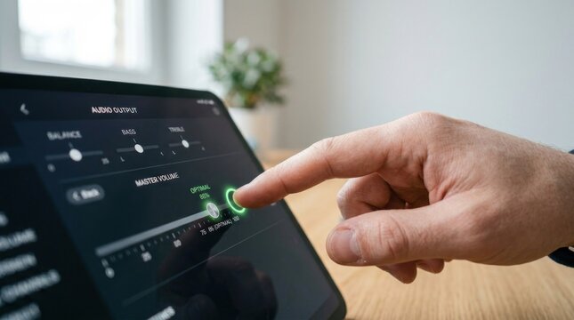 A person's finger touching a tablet screen with a digital interface, 