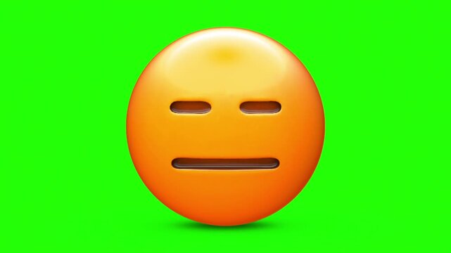 3D Animated Expressionless Face Emoji Squinting Eyes 4k stock animation video on a green screen for chroma key background in video editing.