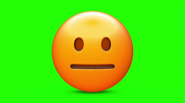 3D Animated Neutral Face Emoji Straight Mouth Expression 4k stock animation video on a green screen for chroma key background in video editing.