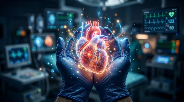 Futuristic kidney with glowing human kidney anatomy in surgeon hands, advanced medical technology, renal function monitoring