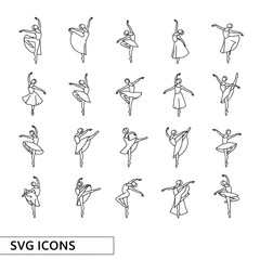 Ballet Dancer Poses Vector Icons Set - Elegant Female Figures in Motion © din