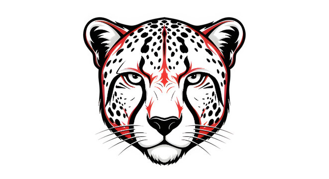 Stylized Leopard Head Illustration with Red Accents.
