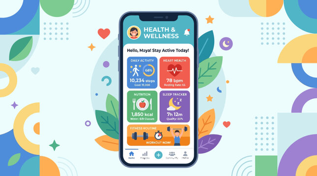 Smartphone with health and wellness apps.