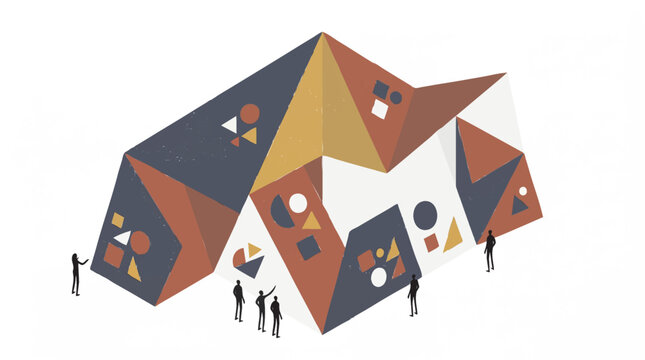 Ultra-modern avant-garde flat vector illustration of a symbolic architectural tribute, honoring military soldiers on Veterans Day, celebrating their profound honor and selfless service