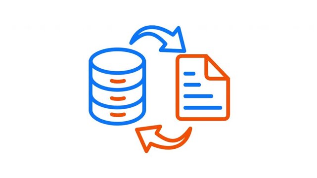 Line icon of database syncing with document using bidirectional arrows
