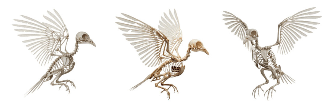 Pigeon skeleton, Columba livia, flying pose anatomy, realistic avian details, Columbidae columbiform crop-feeding bird osteology, flight sternum flight muscles anchor bone framework tracking chart