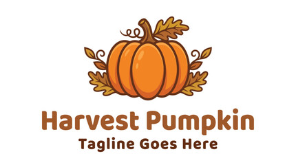 Autumn harvest pumpkin logo with decorative leaves. © StockWave