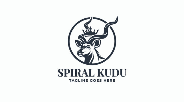 Antelope head logo with spiral horns in a circular frame.