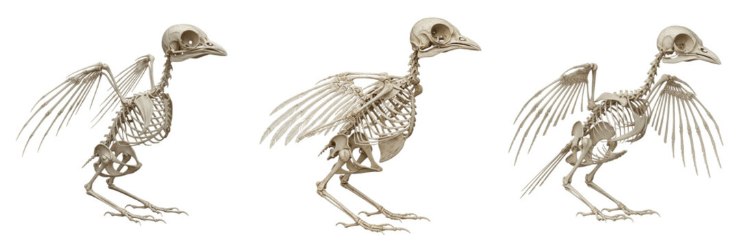 Robin skeleton, Erithacus rubecula, perched posture, detailed wing anatomy, Muscicapidae insectivorous passerine osteology, delicate slender bill cranial configuration structure mapping template