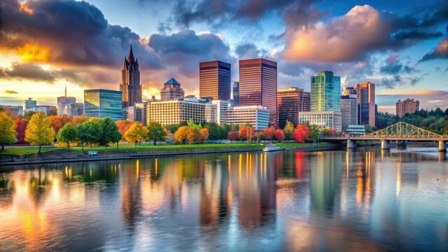 Portland skyline along willamette river