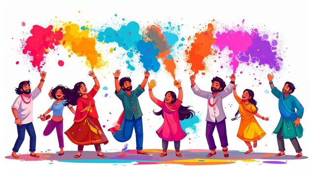 Diverse group celebrating with colorful powder.