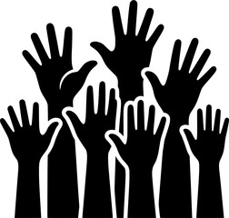 Fototapeta premium Black Raised Hands Silhouette Vector Illustration Representing Unity Support Voting and Community Participation