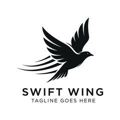 Fototapeta premium Minimalist bird in flight logo with motion trail effect.