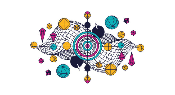 Abstract geometric shapes and patterns in vibrant colors.
