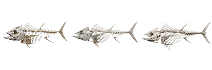 Tuna fish skeleton, Thunnus thynnus, streamlined aquatic anatomy, Scombridae teleost scombriformes osteology, robust cranial skull hypural plate caudal finlet bones structural grid profiling template © SmartBee