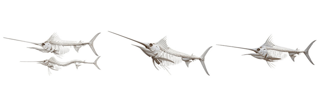 Swordfish skeleton, Xiphias gladius, long pointed skull anatomy, Xipiidae istiophoriformes teleost osteology, hyper-elongated premaxilla rostrum sword bone structural framework profile mapping