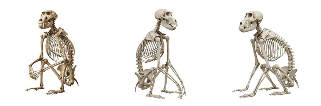 Baboon skeleton, Papio anubis, seated pose, primate skeletal structure, Cercopithecidae cercopithecoid catarrhini osteology, elongated quadrupedal rostrum canine skull framework layout calibration