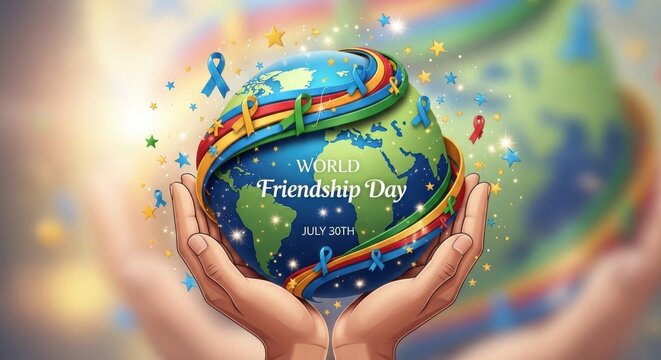 Hands holding earth globe for world friendship day celebration