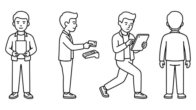 Modern customer making mobile payments and using tablet computer for retail transactions.