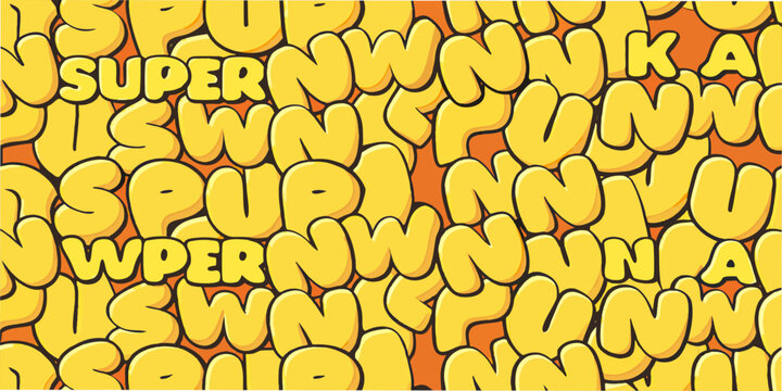 Yellow bubble letter pattern a dense and repeating typographic design
