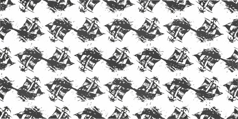 Sailing ship pattern monochrome vector illustration on a white background © Delip