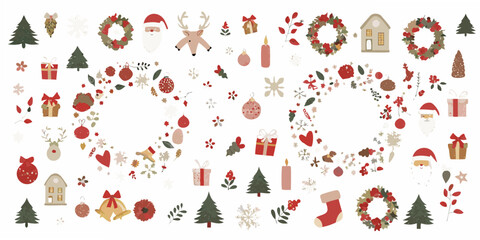 Holiday ornaments and winter foliage vector illustration on white background © Delip