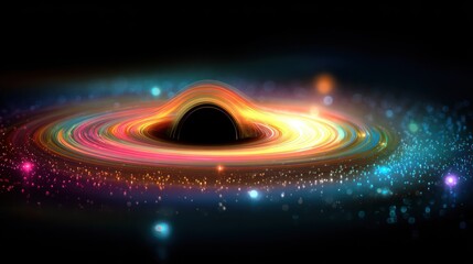 Obraz premium Brilliant accretion disk encircles a massive gravitational singularity against a dark expanse