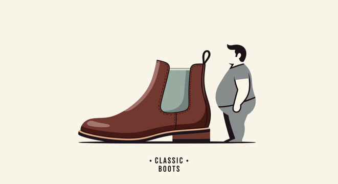 Brown leather chelsea boot with person silhouette pixel art
