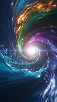 Cosmic vortex of swirling purple and blue galactic clouds.