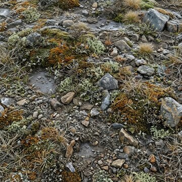 Rocky terrain with moss and lichen.