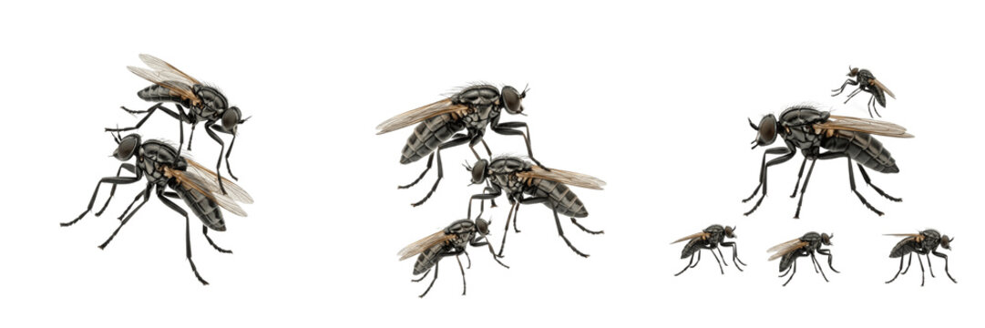 Swarm of soldier flies, Hermetia illucens, Stratiomyidae family, black soldier fly composting facility aggregate, waste recycling bio-converter behavior, livestock feed production mapping layout