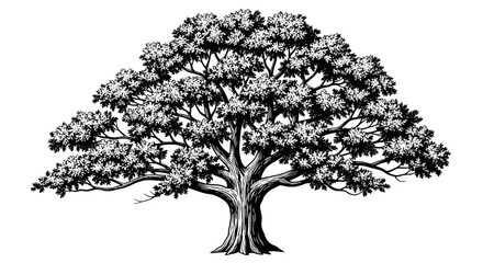 Fototapeta premium Vintage Oak Tree Illustration, Detailed Black and White Drawing, Majestic Symbol of Nature