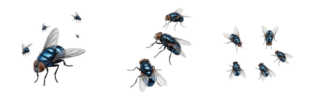 Swarm of blue bottle flies, Calliphora vomitoria, Calliphoridae family, metallic blue filth fly aggregation, forensic decomposition indicator search flight lines, organic waste vector profile