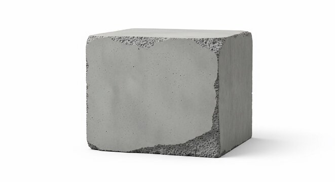 A gray concrete block sits on a surface without background