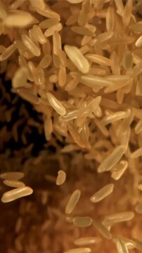Golden rice rises and falls. Filmed on a high-speed camera at 1000 fps. High quality FullHD footage