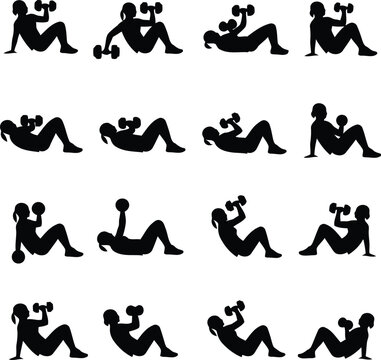 Kama Sutra Silhouette Pictogram Set of Intimate Couple Positions in Black on White Background