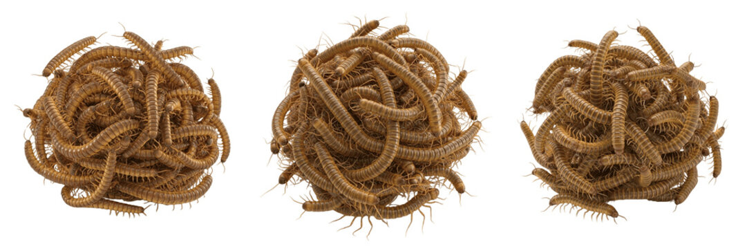 Swarm of wireworms, Agriotes lineatus, Elateridae family, click beetle larvae agricultural soil pests, sclerotized golden body segmentation, cereal crop germinating seed borer track index