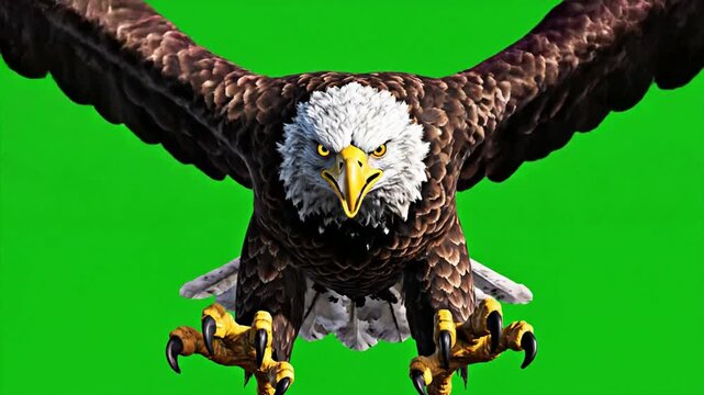 Bald eagle flying towards camera green screen chroma key bird of prey in flight