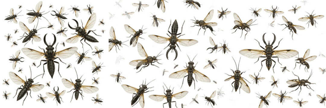 Swarm of dobsonflies, Corydalus cornutus, Corydalidae family, megaloptera giant flying insect path lines, sickle male mandibles modifications, fast river riparian habitat swarm tracking profile