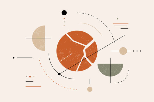 Minimal abstract geometric background inspired by Bauhaus and mid-century design with circles, arcs and decorative elements