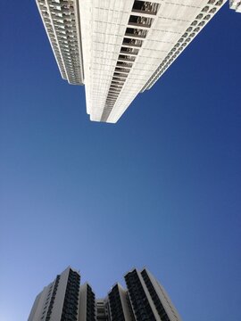 upward view of tall modern skyscrapers