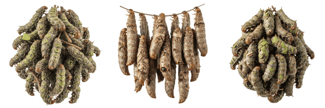 Swarm of silkworm caterpillars, Bombyx mori, Bombycidae family, sericulture facility cocoon production feeding line, mulberry foliage consumer cluster, silk spinneret secretion index