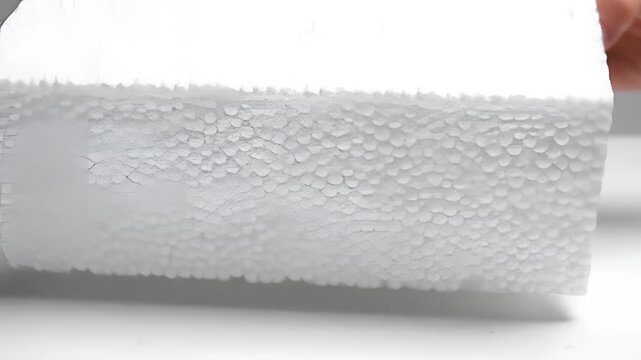 Closeup of a finger pressing into a white textured material showing its softness and flexibility.